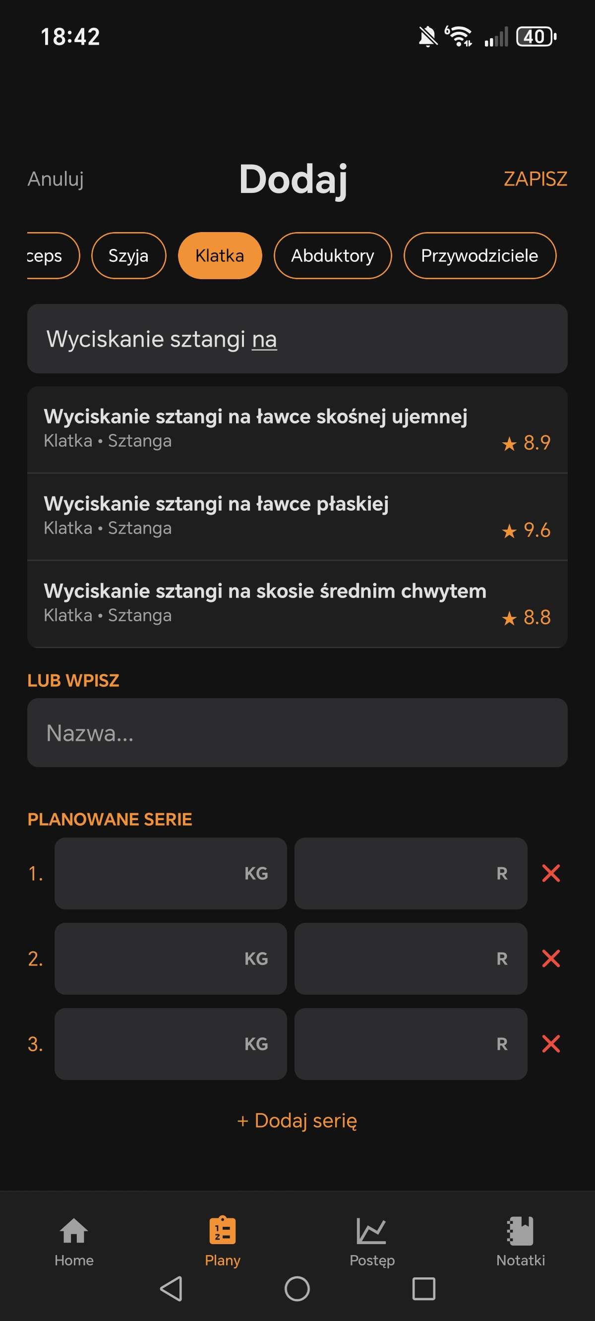 Dodawanie ćwiczeń w ŁatwyProgres